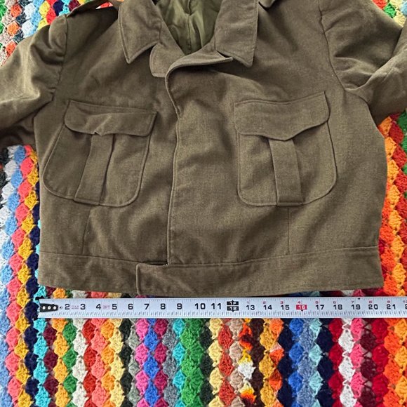 Vintage 60s Cropped Lined Wool Button Up Oversized Menswear Military Coa… - Picture 9 of 13